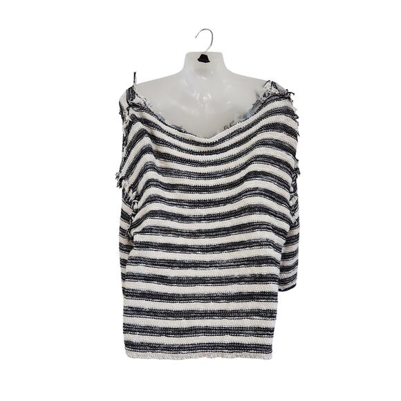 Free People Spells Trouble Stripe Pullover Sweater 3/4 Sleeve Ivory Black Small - Picture 7 of 11